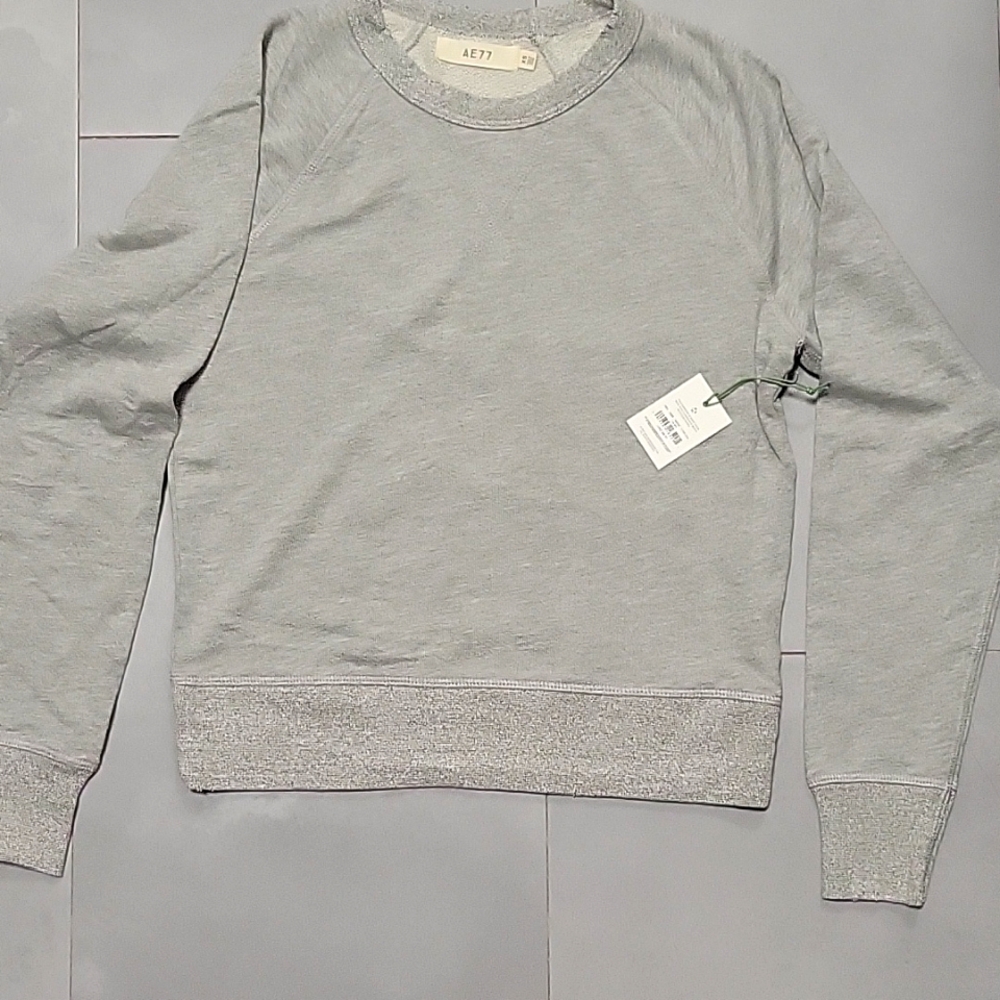 AE77 long-sleeved sweatshirt in light gray. Size XS